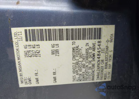 2012 Nissan Altima 2.5 S z USA, uszkodzony, nr VIN 1N4AL2APXCN484548